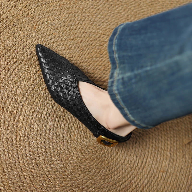 Cowhide Horsehair & Leather Women’s Pointed Toe Flats-HighTouch