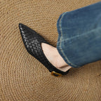 Cowhide Horsehair & Leather Women’s Pointed Toe Flats-HighTouch
