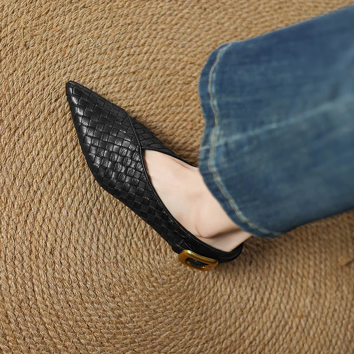 Cowhide Horsehair & Leather Women’s Pointed Toe Flats-HighTouch