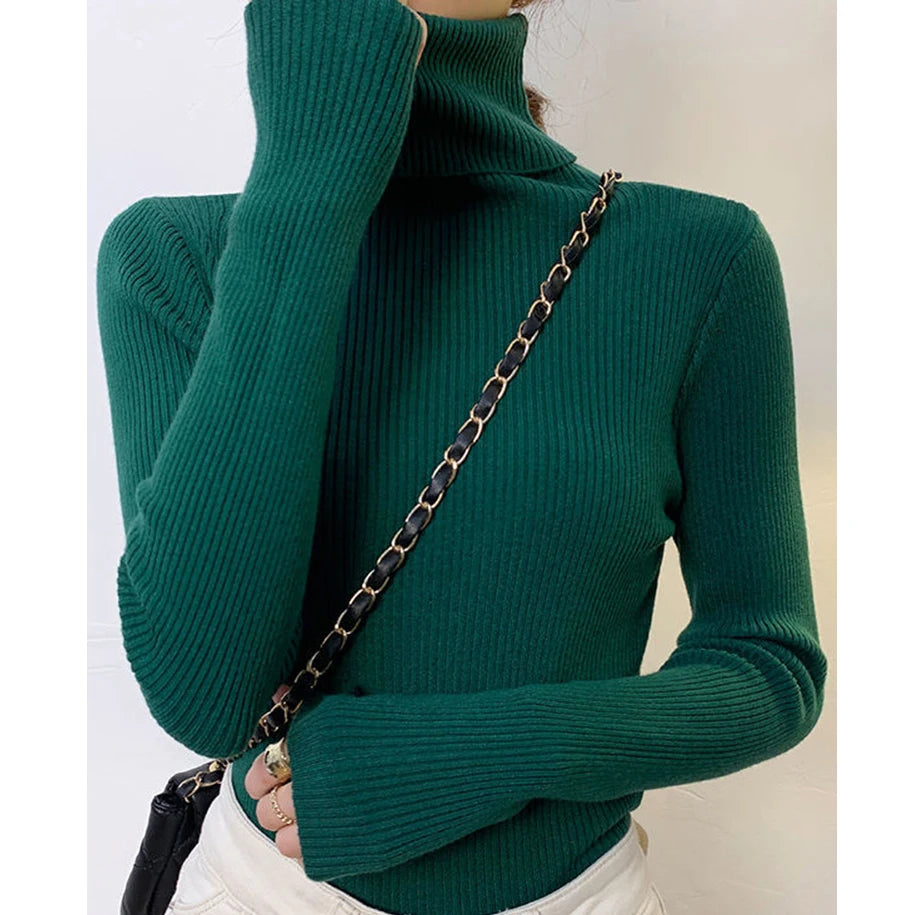 Women's Cashmere Turtleneck Sweater Soft Knit Autumn Winter Top-HighTouch