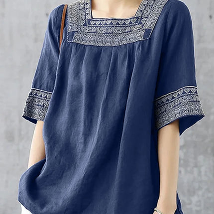 Feel Effortless Elegance Every Day in Our Square-Neck Embroidered Blouse