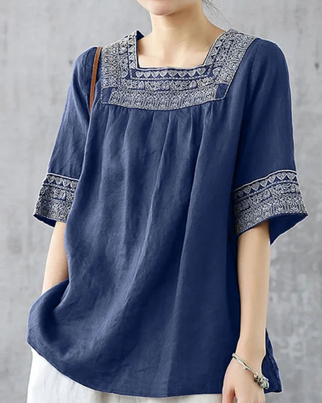 Feel Effortless Elegance Every Day in Our Square-Neck Embroidered Blouse