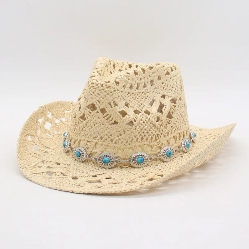 Bohemian Straw Cowboy Sun Hat – Wooden Beads