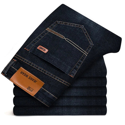 Casual Stretch Straight-Leg Men’s Jeans - Soft Cotton Denim in Black & Navy