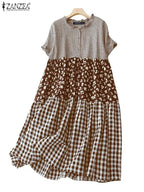 Zanzea Plaid Pleated Maxi Dress-HighTouch
