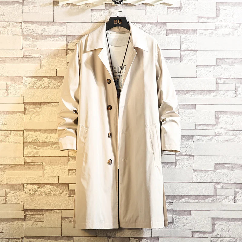 Oversized Monochrome Long Windbreaker Men's Jacket-HighTouch