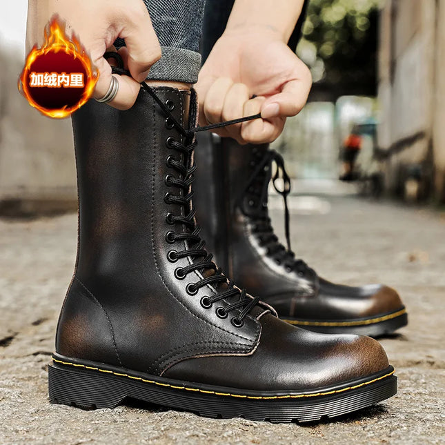 Plush-Lined Tall Leather Winter Boots UK