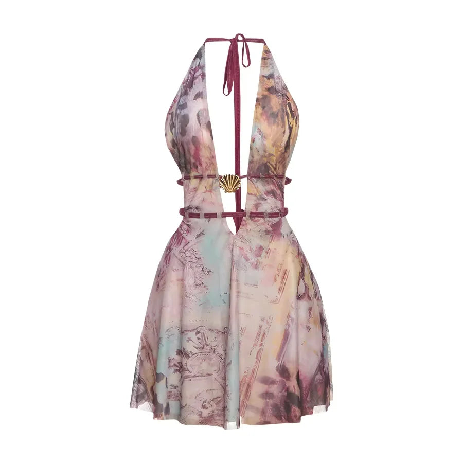 Halter Mesh Splice Mini Dress | Backless Bodycon Party Dress