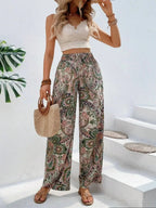 Fashionable Wide-Leg Elastic Waist Printed Pants for Women-HighTouch