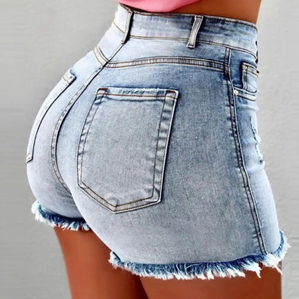 Ripped High-Waist Denim Slim Shorts – Women’s Hotpants for Summer Street Style