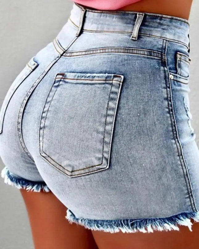Ripped High-Waist Denim Slim Shorts – Women’s Hotpants for Summer Street Style