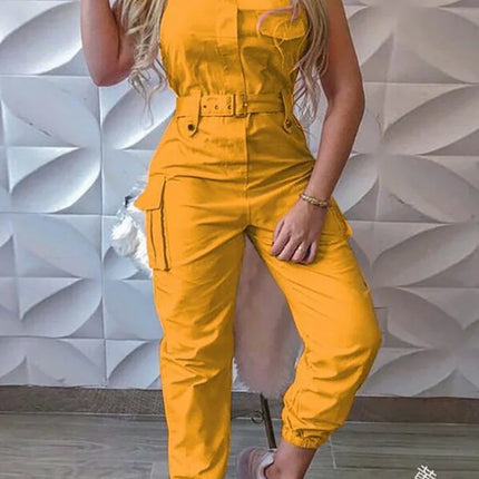 Sleeveless Cargo Jumpsuit with Drawstring Waist