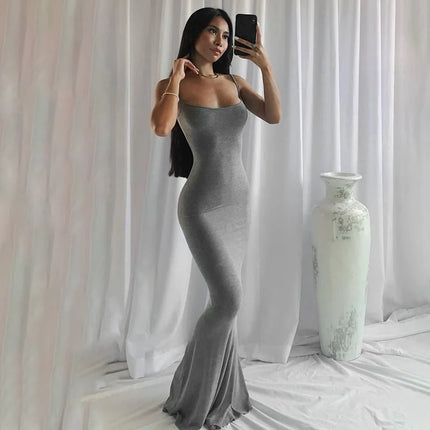 Sexy Spaghetti-Strap Black Trumpet Maxi Dre