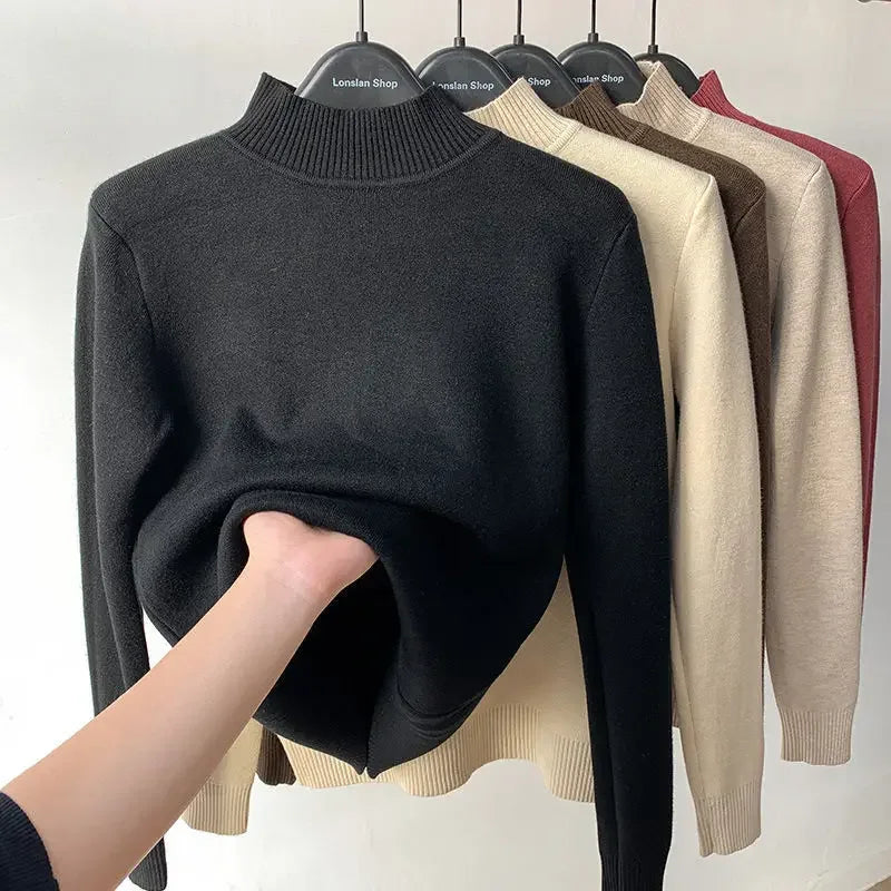 Fleece Half-Turtleneck Sweater – Cozy Knit Pullover for Autumn & Winter