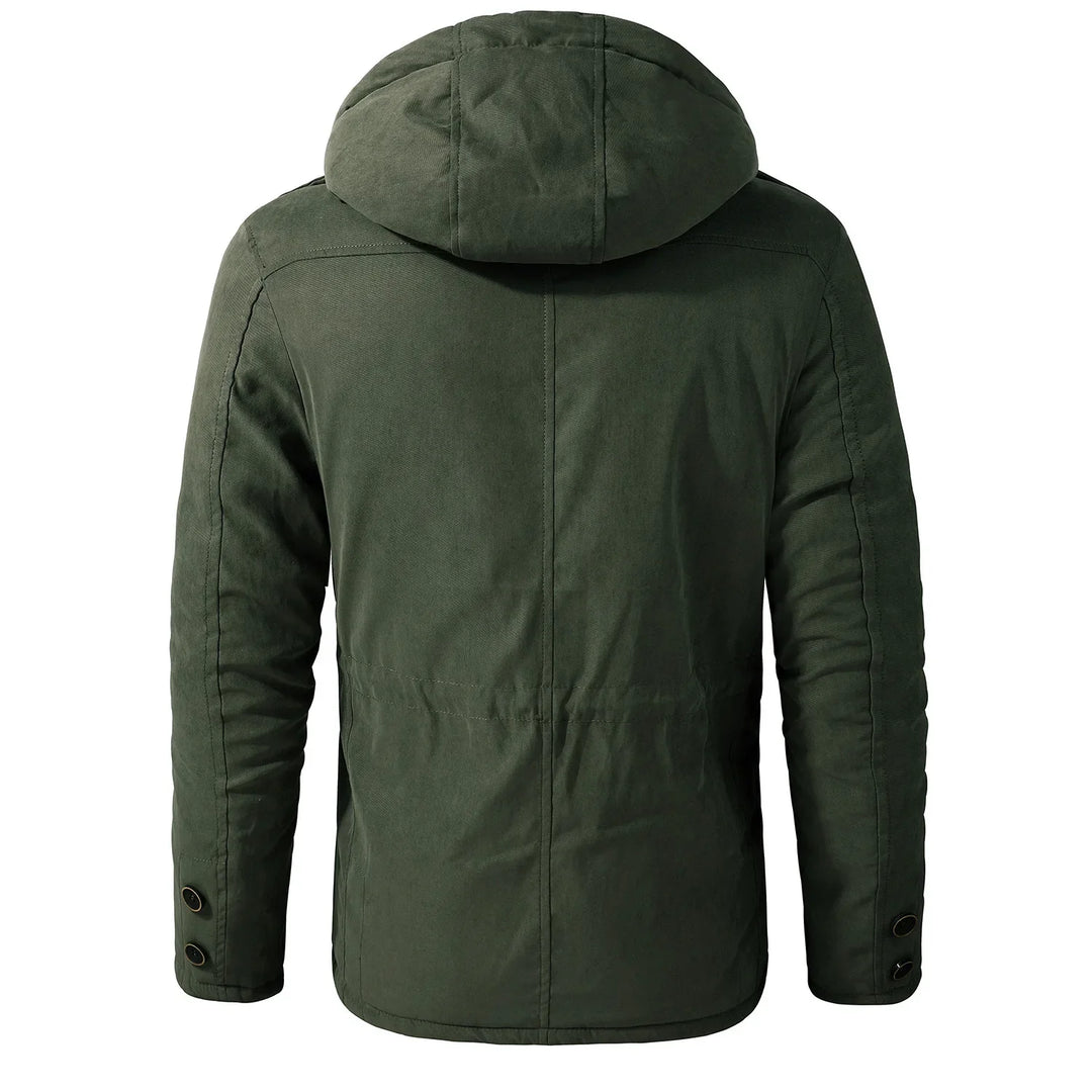 Men’s Hooded Fleece-Lined Cotton Parka – Thickened Mid-Length Winter Coat with Multi-Pockets-HighTouch