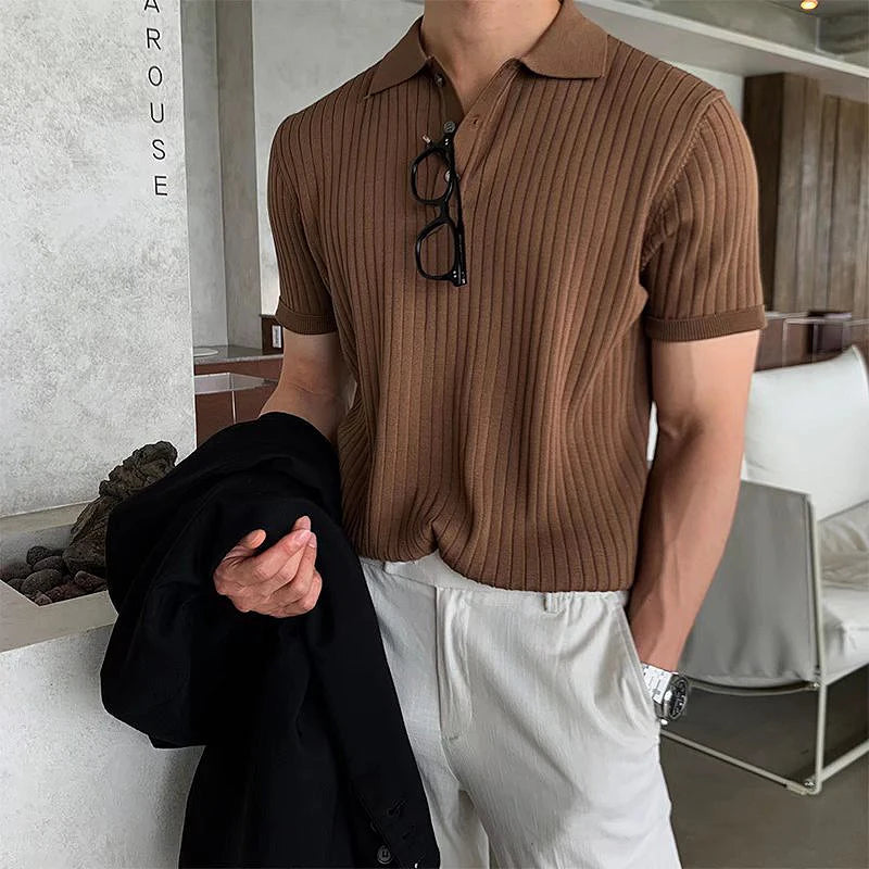 Men’s Retro Striped Polo Shirt – Summer Fashion-HighTouch