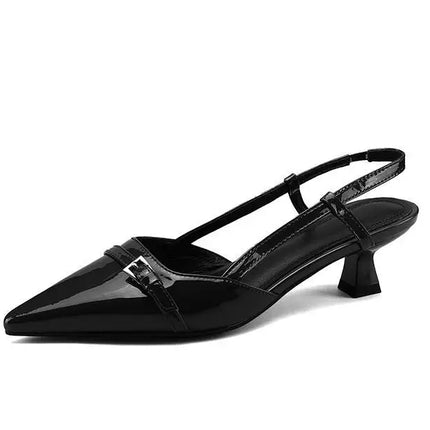 Mid-Heel Pointed Patent Leather Sandals Women