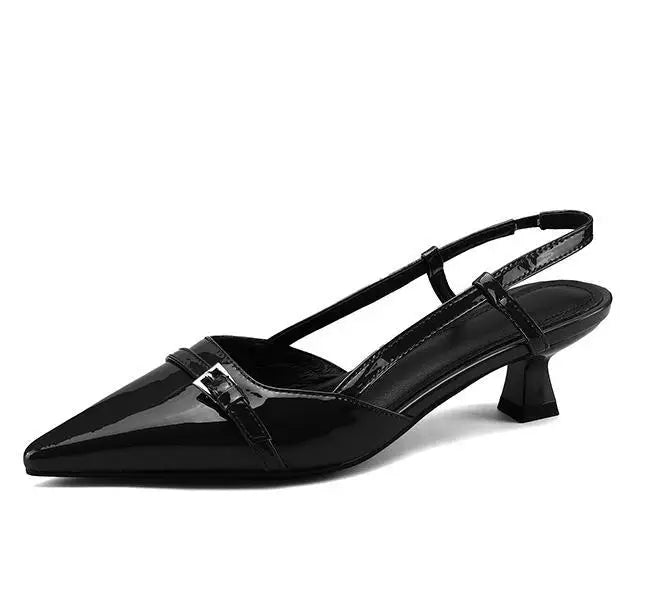 Mid-Heel Pointed Patent Leather Sandals Women-HighTouch