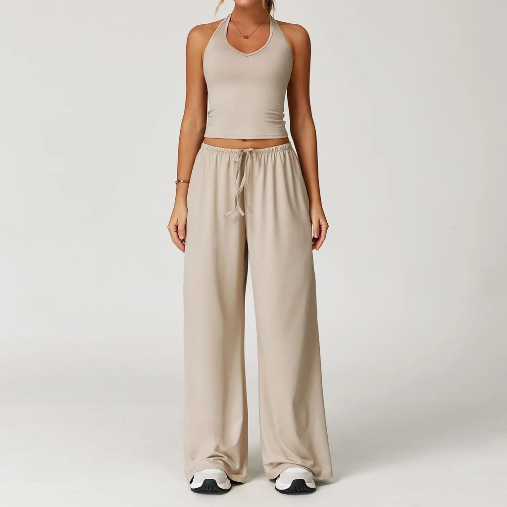 Women’s Hollow-Back Tank & High-Waist Drawstring Pants-HighTouch