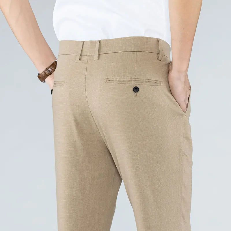 Ultra-Thin Breathable Cotton-Linen Straight Trousers-HighTouch