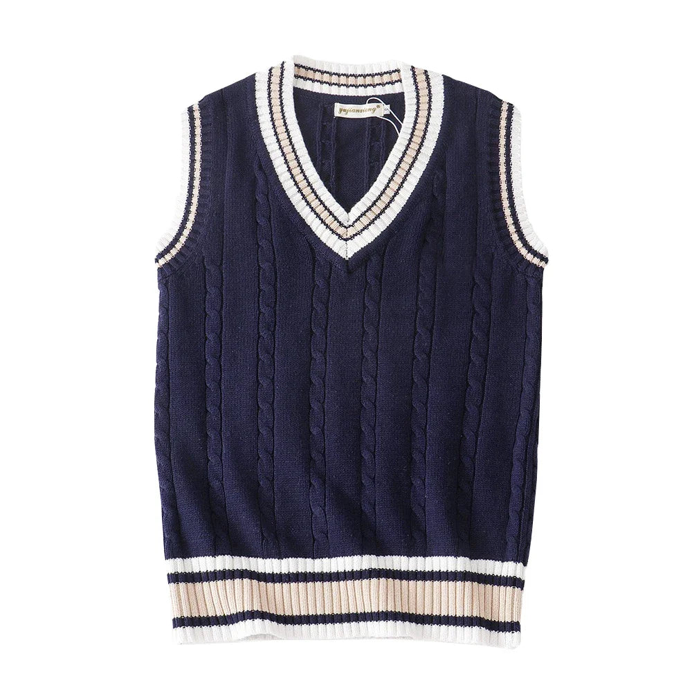 Thick Striped V-Neck Sweater Vest Unisex-HighTouch