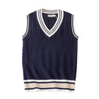 Thick Striped V-Neck Sweater Vest Unisex-HighTouch
