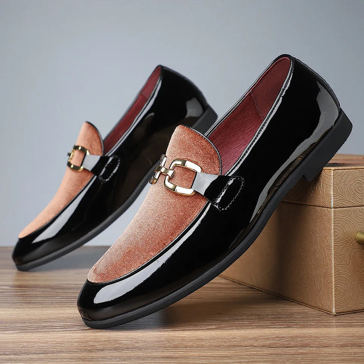 Men’s Velvet Patent Loafers with Metal Bit