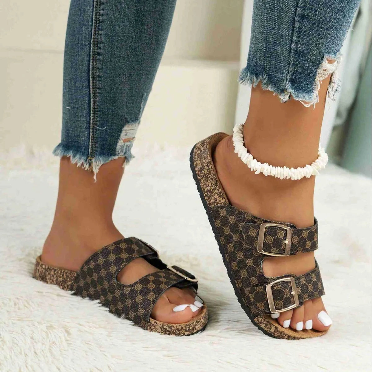 Women's Classic Cork Sandals with Adjustable Buckles – Summer Comfort Slides