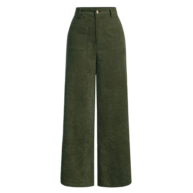 All-Season High Waist Wide-Leg Trousers for Women – Button Front & Pockets