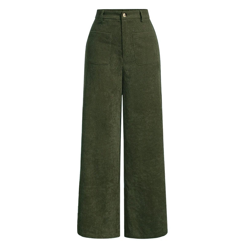 All-Season High Waist Wide-Leg Trousers for Women – Button Front & Pockets-HighTouch
