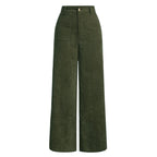 All-Season High Waist Wide-Leg Trousers for Women – Button Front & Pockets-HighTouch