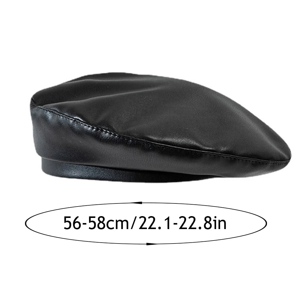 PU Leather Beret Hat All Season British Visor Baker Boy Cap