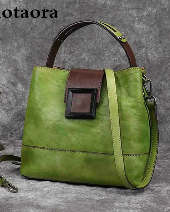 Top-Grain Leather Bucket Bag for Women ‒ Handmade Designer Office & Travel Purse