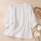 Embroidered Linen Polyster Blouse – Casual 3/4 Sleeve Women’s Top-HighTouch