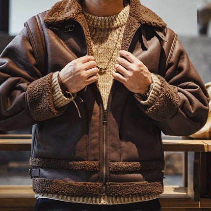 Thick Faux Leather B3 Bomber Jacket Men