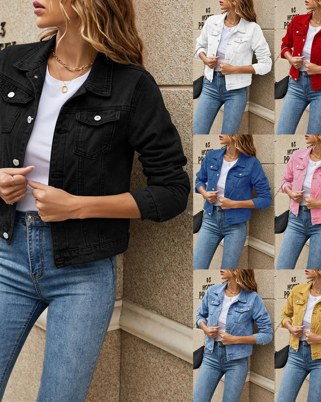 Slim-Fit Button-Down Denim Jacket – Cropped Denim Jacket
