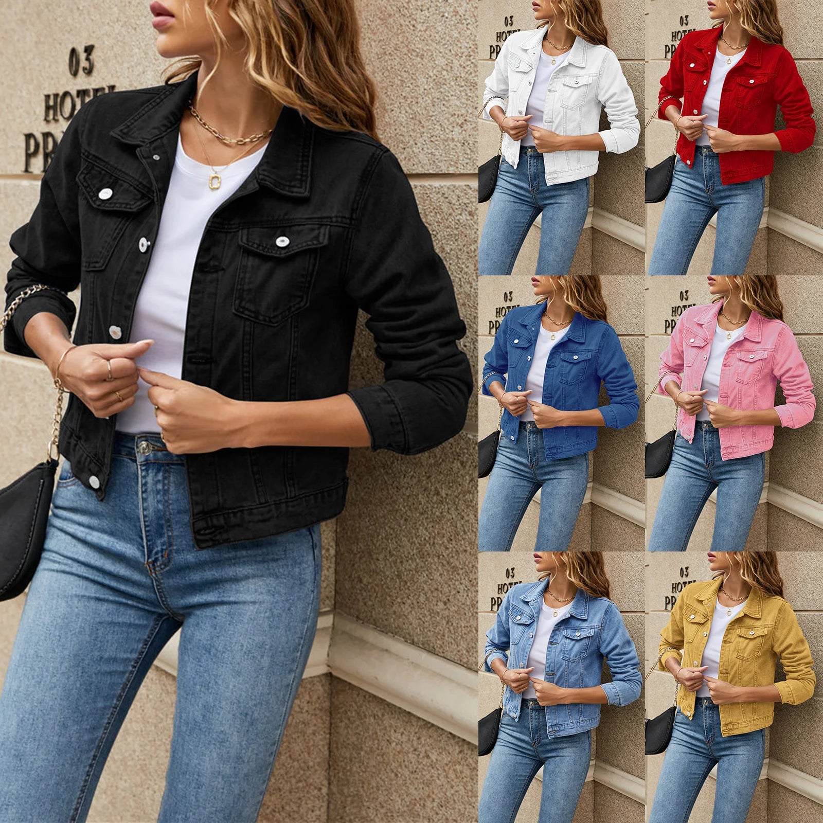 Slim-Fit Button-Down Denim Jacket – Cropped Denim Jacket