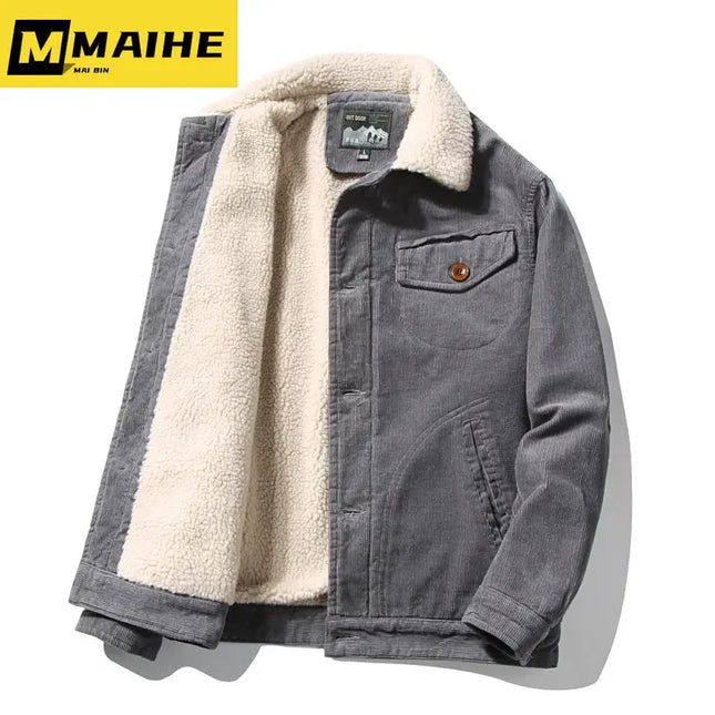 Plus Velvet Corduroy Parka Jacket Men