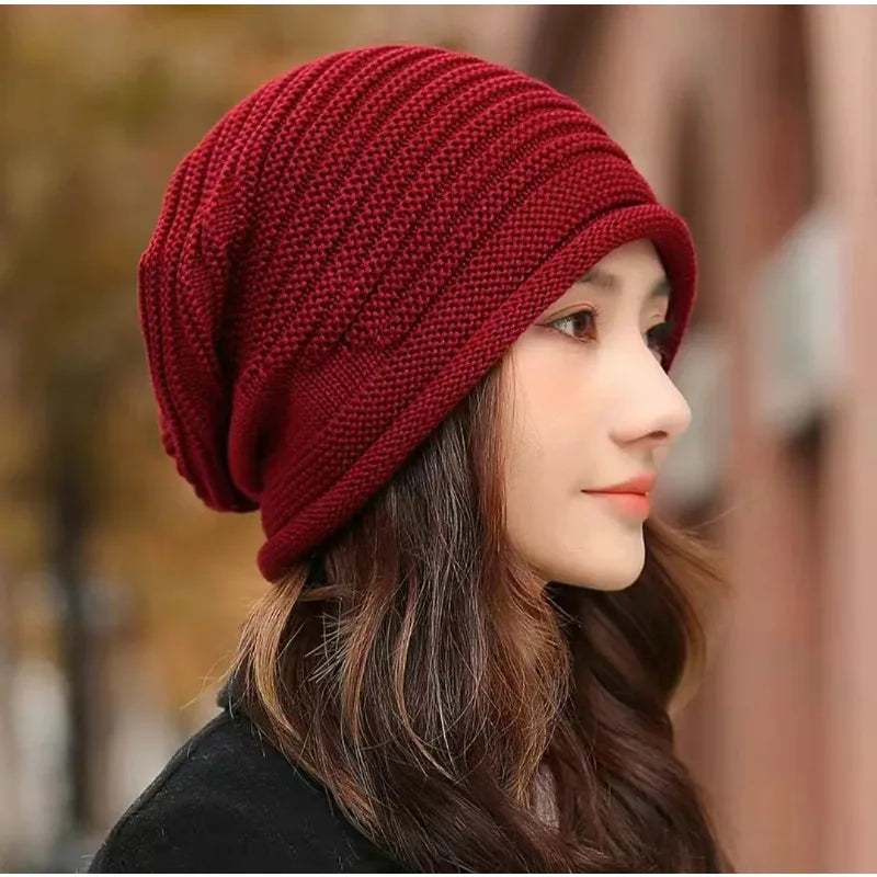 Women & Men Autumn Winter Knitted Wool Roll‑Brim Beanie-HighTouch