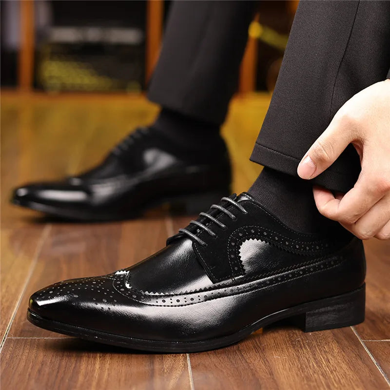 Men's Leather Brogue Oxford Shoes | Classic Formal Wingtip Dress Shoes