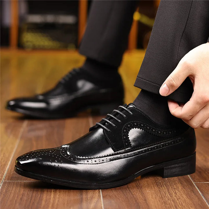 Men's Leather Brogue Oxford Shoes | Classic Formal Wingtip Dress Shoes