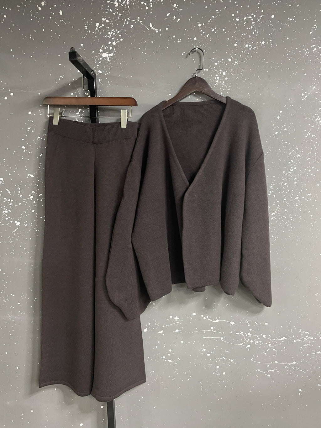Women’s Knit Matching Set Zip Cardigan Wide Leg Pants Cozy Outfit-HighTouch