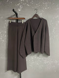 Women’s Knit Matching Set Zip Cardigan Wide Leg Pants Cozy Outfit-HighTouch