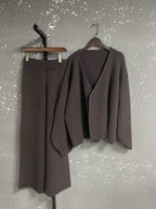 Women’s Knit Matching Set Zip Cardigan Wide Leg Pants Cozy Outfit-HighTouch