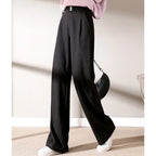 Women High Waist Wool Blend Straight Leg Trousers-HighTouch