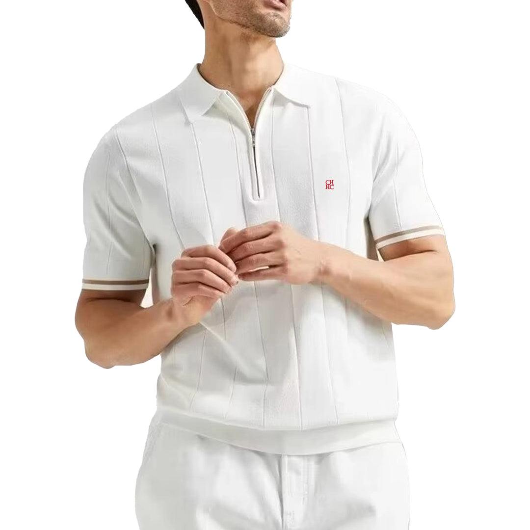 Summer Ribbed Knit Polo Shirt for Men-HighTouch