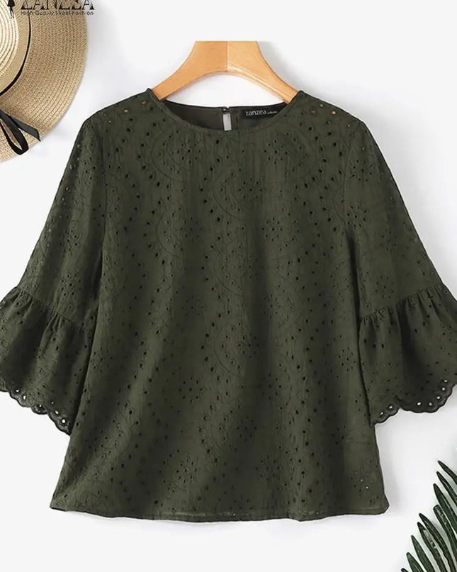 Elegant Hollow-Out Lace Blouse