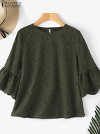 Elegant Hollow-Out Lace Blouse-HighTouch