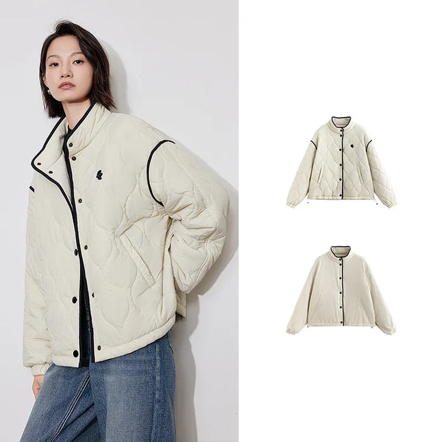 Contrast-Colour Spliced Thick Cotton Women’s Winter Long Coat
