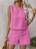 Striped Sleeveless O‑Neck Top & High‑Waist Shorts Set – Lightweight Summer Co‑Ord-HighTouch